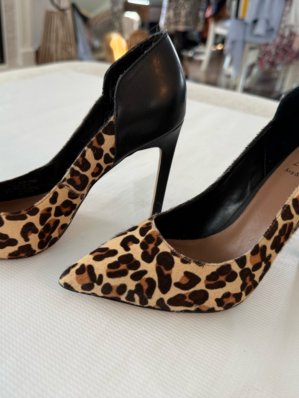 Ava & Aiden Real Calf Hair Leopard Print Stiletto Pumps - Black & Brown 8M